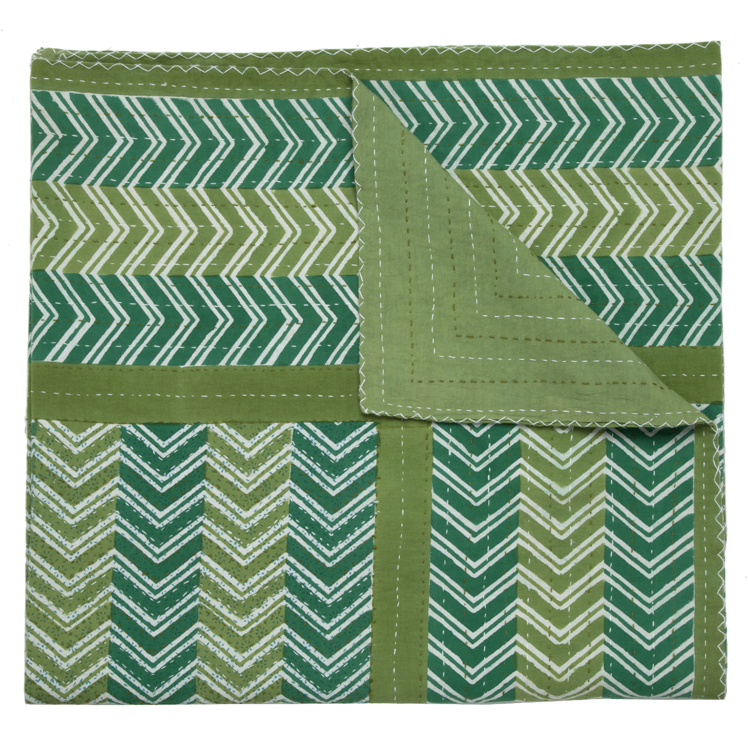 Chevron Hand Stitched Quilt - Green